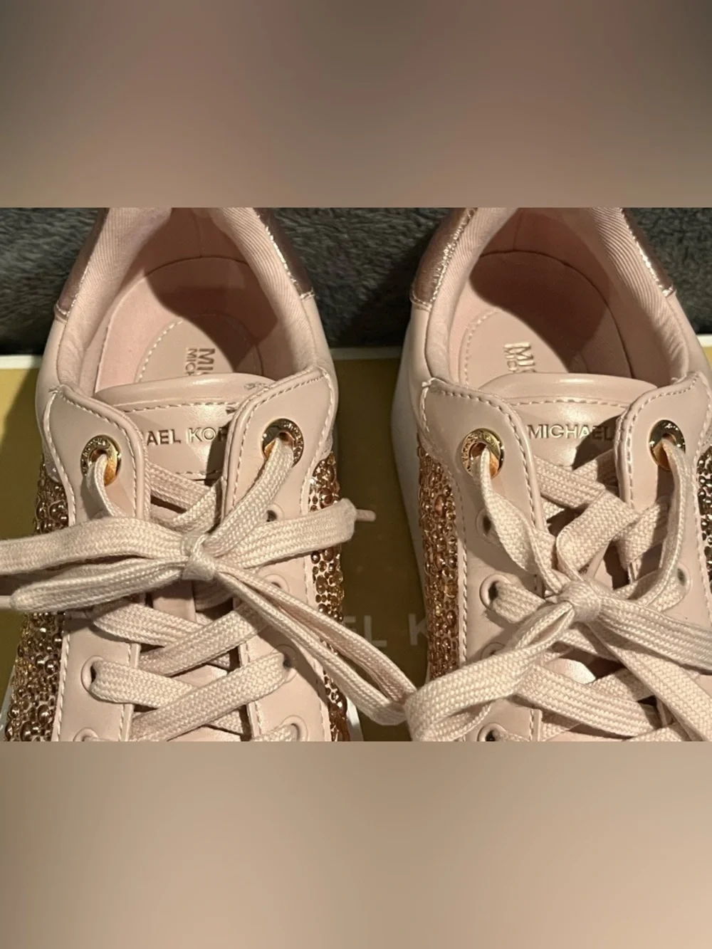 Michael Kors Romey Pink Lace Up Crystal Embellished Platform Shoes size 8 New - Picture 5 of 11